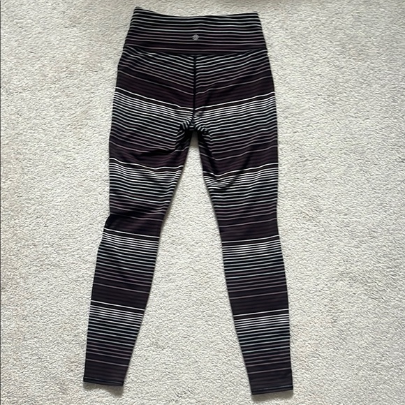Black, Maroon, Mauve, Gray, and White Striped Athleta Leggings - Picture 2 of 4